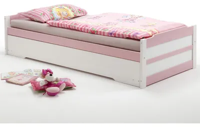 Produktbild von Ausziehbett LORENA weiß/rosa 90x200 cm Bett mit Stauraum Tagesbett