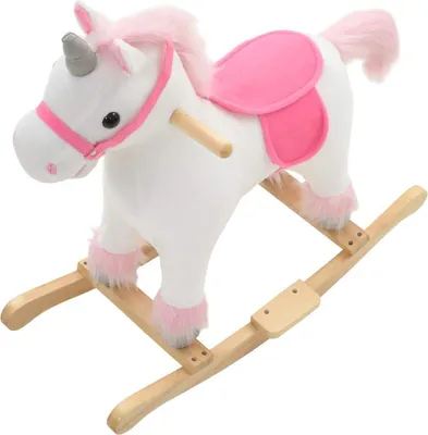 Produktbild von vidaXL Schaukeltier Einhorn Plüsch 65x32x58 cm Weiß und Rosa