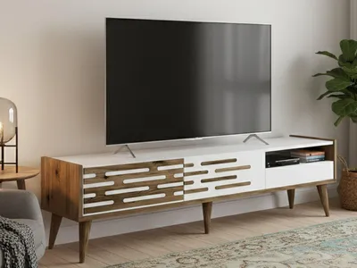 Immagine prodotto di Dmora Mobile Porta tv Upana 45x180x35h cm Marrone, Apertura Battente 3 Ante