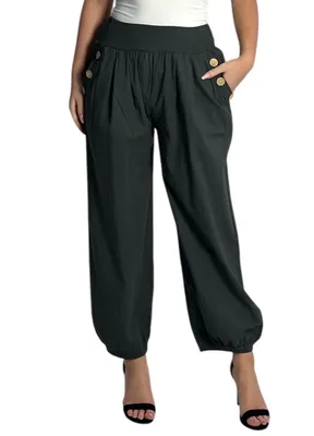 Produktbild von 297 Mississhop Damen leichte einfarbige Hose Sommerhose Haremshose Ballonhose Pluderhose Pumphose Aladinhose Sommer Uni baggy pants Schwarz