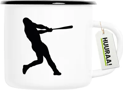 Produktbild von Huuraa Emaille Tasse Baseball Silhouette 300ml Vintage Campingbecher Geschenkidee