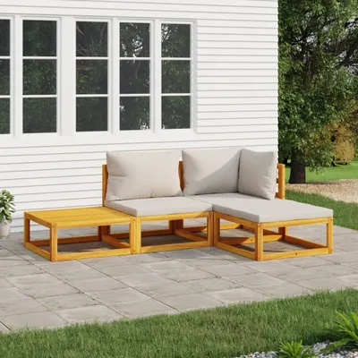 Produktbild von Möbel 4-tlg. Garten-Lounge-Set mit Hellgrauen Kissen Massivholz - Terrassenmöbel 3155277