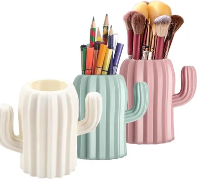 Productafbeelding van Cactus Pen Houder - 3 Stuks Bureau Organizer voor Potloden en Kantoor Decor