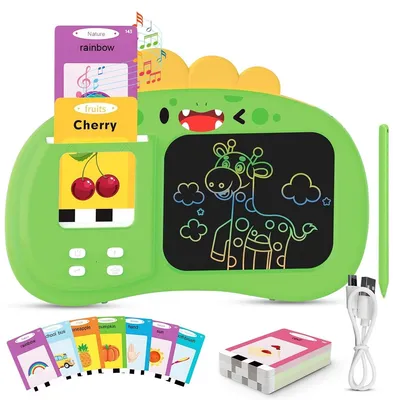 Produktbild von 112 Woerter Sprechende Lernkarten Fuer Kinder,  2 in 1 LCD Schreibtafel,mit Kartenleser und Stift Lernkarten Kinder ab 2, Woerter Lernen Vorschulkinder Geschenk Fuer Jungen Maedchen,Gruen