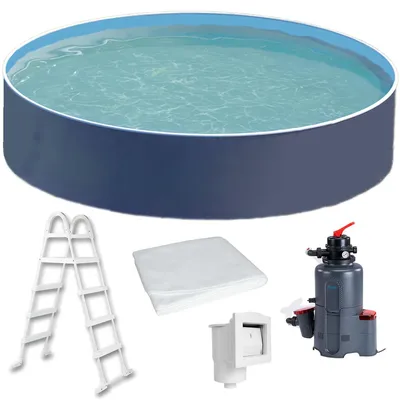 Produktbild von Azuro Deluxe Stahlwandpool Ø460 x 120cm anthrazit inkl. Leiter, Skimmer, Sandfilter, Unterlage