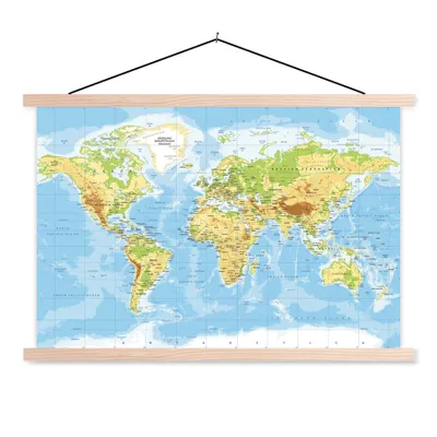 Obrázok produktu pre MuchoWow® Textilný plagát - Mapa sveta - Štatistická - Modrá - Zem - Vzdelávacia - 60x40cm - S hnedými lamelami