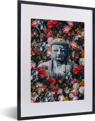 Produktbild von MuchoWow® MuchoWow® Gerahmtes Poster Buddha - Bild - Blumen 30x40 cm - Poster mit zchwarzem Bilderrahmen - Wandposter Schlafzimmer