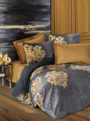 Obrázok produktu pre L'Essentiel Linge de Maison, Jadira – béžová, saténová posteľná bielizeň Super King (EU) (IT), antracitová, 100 % bavlnený satén, 260 x 260 cm