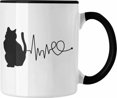 Produktbild von Trendation - Katze Herzschlag Tasse Geschenk für Katzenbesitzerin Kaffee-Becher (Schwarz)