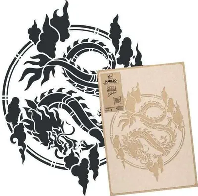 Produktbild von Große Malschablonen M 43x64 cm, Chinesisch Drachen Kreis Muster, Wiederverwendbare Kunststoff Wandschablone