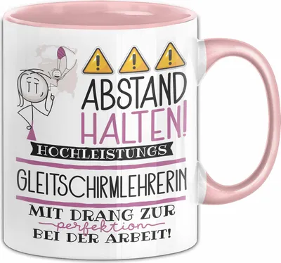 Produktbild von Gleitschirmlehrerin Tasse Geschenk Lustig Abstand Halten Hochleistungs-Gleitschirmlehrerin Mit Drang Zur Perfektion Bei Der Arbeit (Rosa)