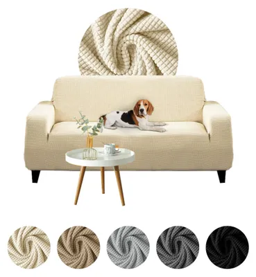 Produktbild von Elastischer Jacquard-Bezug für 2-Sitzer Sofa, Couch oder Schlafsofa in Creme – Schonbezug