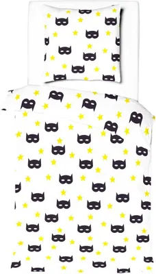 Produktbild von JACK Renforcé Kinder Bettwäsche 2 tlg. 135x200cm Superheld schwarze Maske gelbe Sterne Magie Offwhite