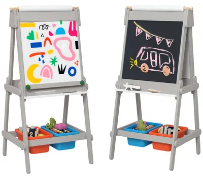 Produktbild von Kindermaleimer mit Papierrolle, doppelseitige Maltafel für Kinder mit Kreidetafel und Whiteboard