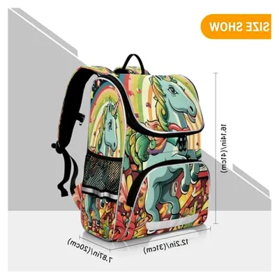 Produktbild von Lustige Cartoon-Fantasie Einhorn Büchertasche, Rucksack für Schüler, Große Tasche für Kinder