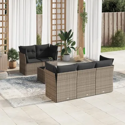 Produktbild von Design 6-tlg. Garten-Sofagarnitur mit Kissen Grau Poly Rattan, Gartenmöbel-Sets 2024 Neu