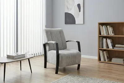 Image de Fauteuil élégant Looft gris avec suspension à ressorts – Ergonomique et hydrofuge – Design moderne pour le salon et le bureau