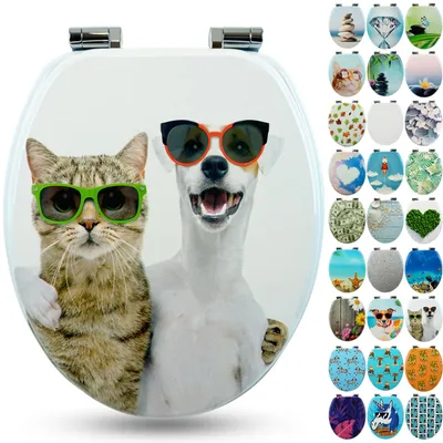 Produktbild von Sanfino® Premium WC Sitz "Cat & Dog" hochwertiger Toilettendeckel mit Absenkautomatik aus Holz, hoher Sitzkomfort & einfache Montage