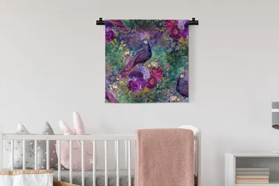 Produktbild von MuchoWow® Wandteppich Wandbehang Muster - Pfau - Violett 60x60 cm Tapisserie Dekoration Wandtuch - Dekorationen - Wand Decke