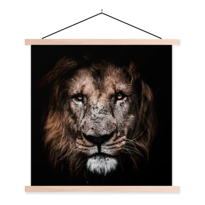 Produktbild von MuchoWow® Textilposter Löwe - Tiere - Schwarz 40x40 cm mit holzfarbenen Rahmen - Posterleiste
