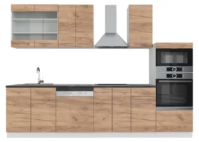 Immagine prodotto di Cucina componibile Vicco Fame-Line Rovere dorato/bianco 300 cm con armadio alto, PL Antracite, Model 42655