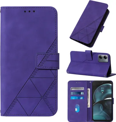 Produktbild von Hülle für Motorola Moto G14 Prägung Flip Leder Kartenfächer Schutzhülle mit Ständer Lila