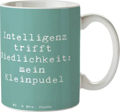 Produktbild von Mr. & Mrs. Panda Kaffeebecher Spruch Niedlicher Kleinpudel - Meeresbrise - Geschenk, Hunderassen Eigenschaften, hypoallergen, Kaffeetasse, schöne tasse, treuer Begleiter