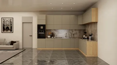 Produktbild von Winkelküche – L-Küche - Küchenzeile – Eckküche – 360 x 300 cm VELORA – KU-S52 – Beige – Ohne Arbeitsplatte & Elektrogeräte