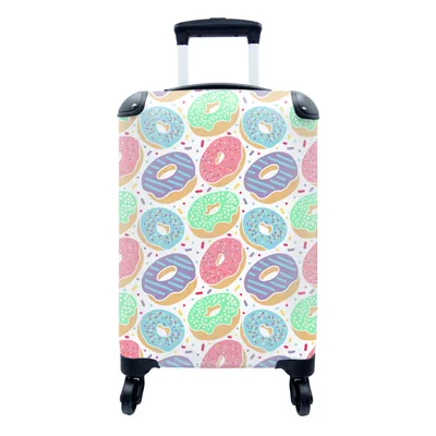 Produktbild von MuchoWow® Koffer Handgepäck Trolley Rollkoffer Kleine Reisekoffer mit 4 Rollen - Donut - Muster - Pastell - Cabin Size < 55x40x23 cm & 55x40x20 cm - Fotokoffer - Kabinenkoffer - Boardgepäck - Reise-Box - Reisekoffer - Reisegepäck - Koffer mit Bild - Trolley für Kinder