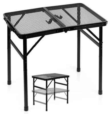 Image de Table de camping pliante en aluminium noir, hauteur réglable