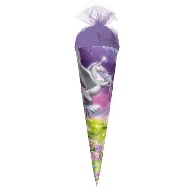 Produktbild von ROTH Geschenk-Schultüte klein Magic Pegasus 35 cm rund Tüllverschluss Zuckertüte Schulanfang