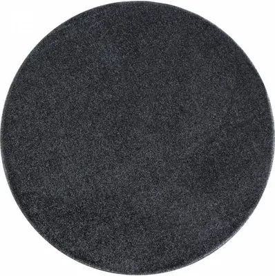 A round, dark gray rug is shown from a top-down perspective on a white background.