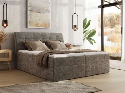 Produktbild von MKS MEBLE Boxspringbett DAGOS 140 x 200 cm mit Bettkasten & Stauraum, 7-Zonen Matratze H3 , Inkl. Topper Visco, Hotel-Design, Doppelbett mit hohem Kopfteil - Schenille grob gewebt