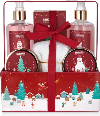 Immagine prodotto di BRUBAKER Cosmetics Set da bagno e doccia al profumo di bacche d'inverno - Set regalo in una scatola di piante natalizie con asciugamano natalizio per le donne