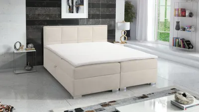 Produktbild von Boxspringbett QUADRAT 120x200 cm, mit Topper Bonellmatratze und zwei Bettkästen, Hellbeige