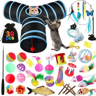Produktbild von Famanu Katzenspielzeugset 39-teilig mit Tunnel und Mäusen - bunt