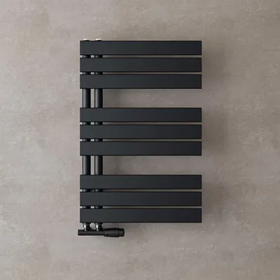 Image de doporro Radiateur de Salle de Bain Sèche-Serviette 76x50cm Radiateur à Eau Chaude Gris Noir Sèche-Serviettes Design FN