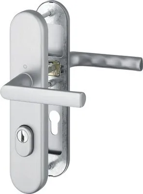 Produktbild von Schutz-Drückergarnitur Hoppe 11759409 Hamburg 1700/3332ZA/3310 PZ Lochabstand 72 mm edelstahlfarbig matt mit Zylinderabd