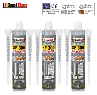 Isolbau SF 300 Verbundmörtel 3 x 300 ml + 6 x Statikmischer Injektionsmörtel Klebemörtel