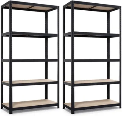 Obrázek produktu pro Kovový regál, černý, 2 kusy, rozměry 180 x 90 x 40 cm, vhodný do obývacího pokoje a kuchyně