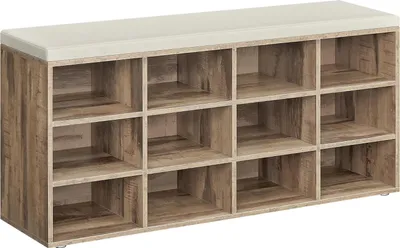 Produktbild von Schuhbank mit 12 Fächern, Sitzkissen, Holz, 30x104x48 cm, Aufbewahrung