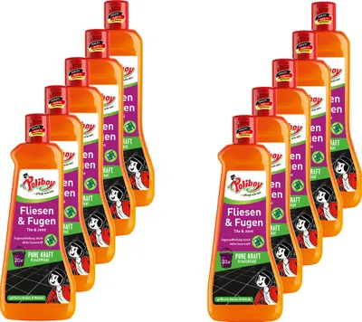 Produktbild von Poliboy Fliesen & Fugen Konzentrat 10er Set - 5L, Inhalt jeweils 500ml - intensive Fugenreinigung, streifenfreier Glanz