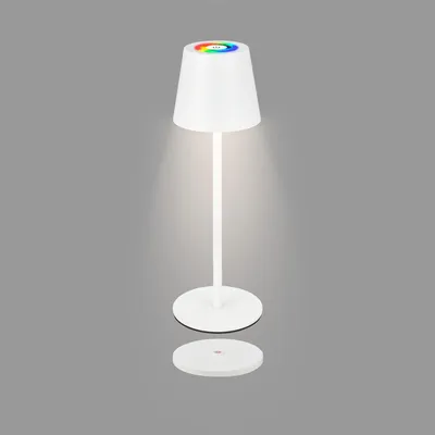 Zdjęcie produktu dla Lampa stołowa LED RGBW, bezprzewodowa, IP44, akumulatorowa, stacja ładowania, możliwość regulacji jasności, sterowanie dotykowe