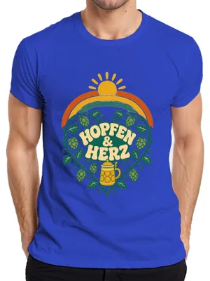 Productafbeelding van Hopfen & Herz: Bierliefde, maatbeker, volksfeest, traditioneel shirt, lederen broek, heren T-shirt, blauw, 3XL