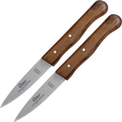 Produktbild von 2 Küchenmesser mittelspitz rostfrei klein Holzgriff Schwarznuss scharf Obst Gemüse