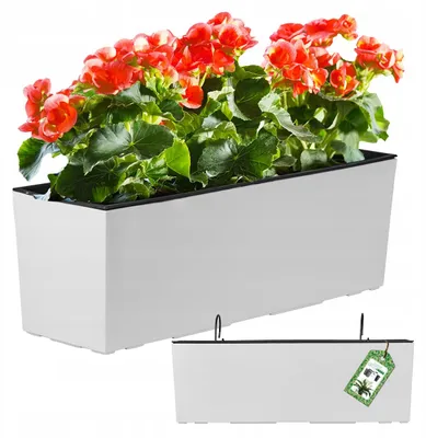 Obrázek produktu pro Balkónový květináč Deco4Home, bílý, závěsný, s vnitřní vložkou, 39,5 cm