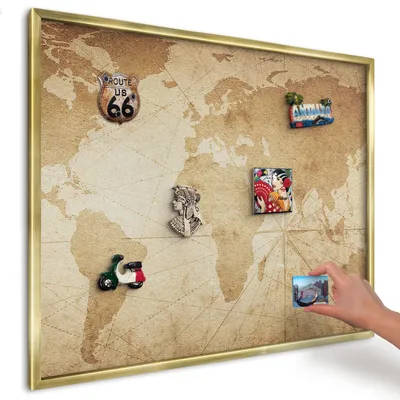 Produktbild von Magnettafel 80x60 cm mit goldenem Rahmen - Magnetische Metalltafel, Magnetpinnwand zur Wandmontage für Wohnzimmer, Küche, Flur, Kinderzimmer und Büro - Alte Karte