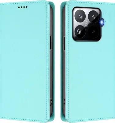 Image de Etui en cuir pour Xiaomi 15T Pro, étui magnétique en cuirPolyuréthaneavec support Vert Menthe