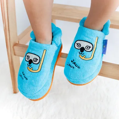Image de Milk&Moo Cool Coala pantoufles pour enfants, chaussons, 100% coton, tongs avec semelle antidérapante, pantoufles d'intérieur, turquoise, pour les 5-6 ans