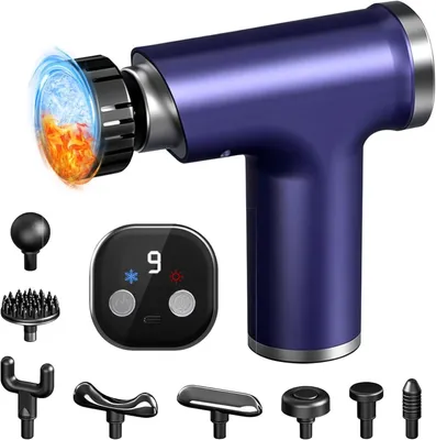 Productafbeelding van Massagepistool, warmte- en koudefunctie, 9 massagekoppen, 9 intensiteitsniveaus, voor spierherstel